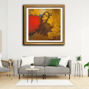 Beautiful Lady with Red Flowers Painting Artist by CHANDANA BHATTACHARJEE (48x48 inches)